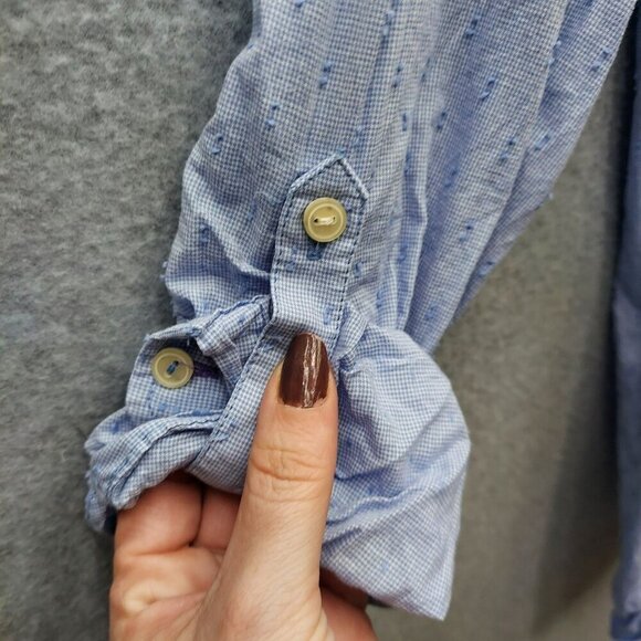 Talbots Womens Blue Textured Cotton Button-Front Blouse With Roll-Tab Sleeves Si - Picture 4 of 5